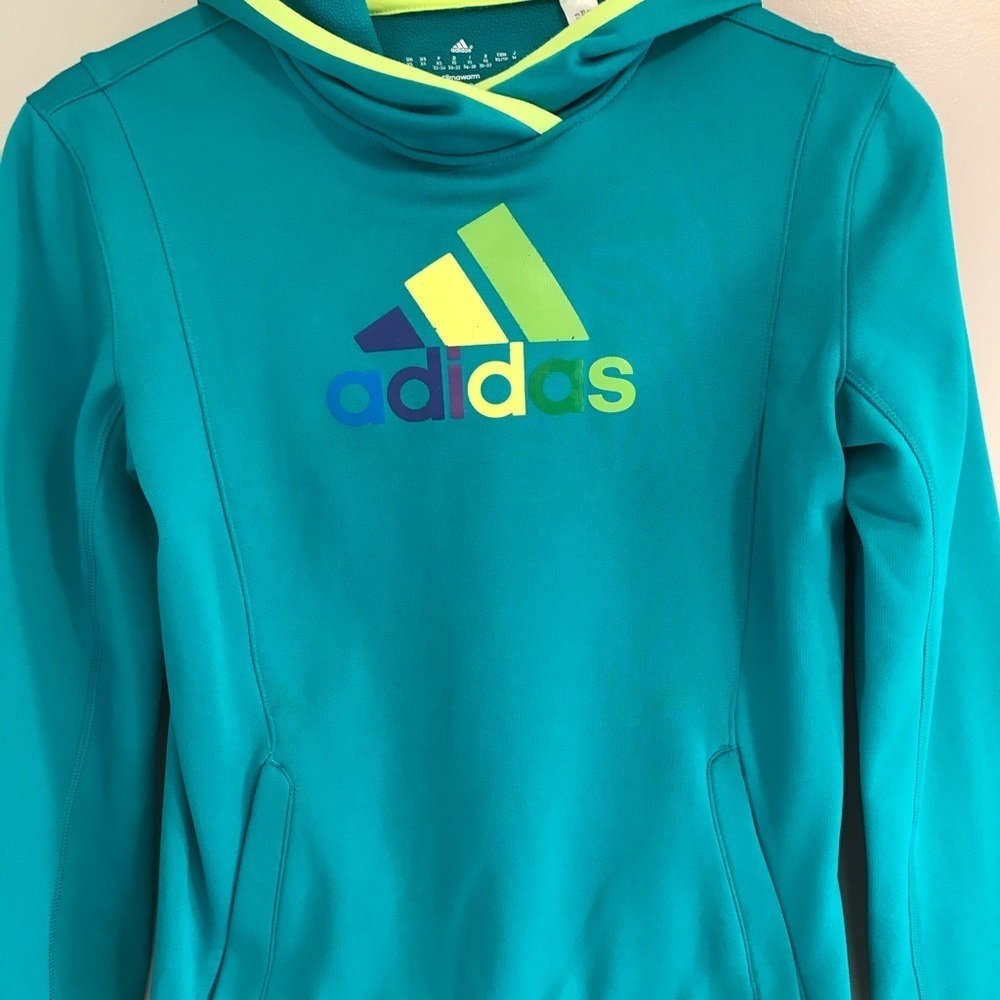 Adidas Climawarm Teal Trefoil Hoodie Sweatshirt - Picture 4 of 14